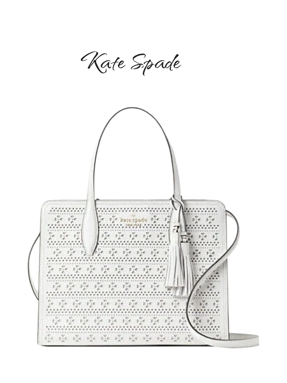 Kate Spade Rowe Perforated Leather Medium Top Zip Satchel Crossbody White